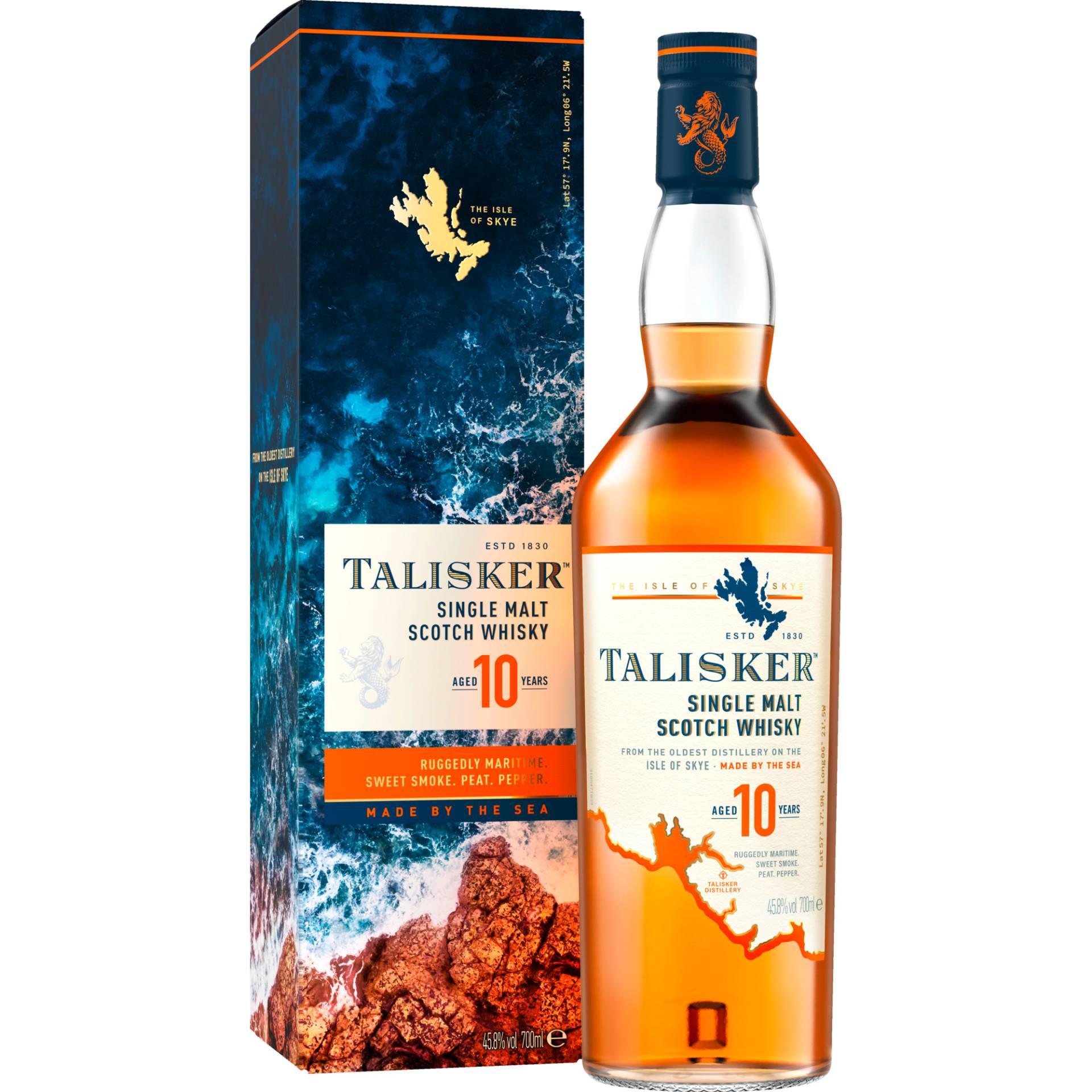 Talisker 10 Years Isle of Skye Single Malt Whisky, Scotch, 0,7 L, 45,8% Vol., Schottland, Spirituosen von Talisker Distillery, Carbost, Isle of Skye, IV47 8 SR, Scotland