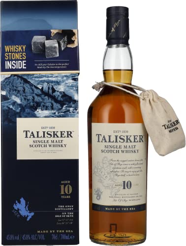 Talisker 10 Years Old Single Malt Whisky 45,8% Volume 0,7l in Geschenkbox mit Whisky Steinen Whisky von Talisker