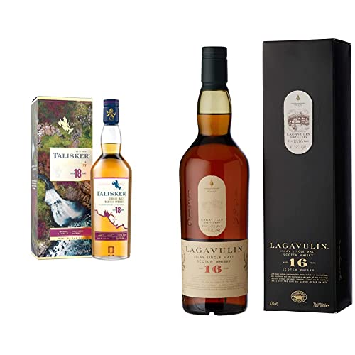 Talisker 18 Jahre | 45.8% vol | 700ml & Lagavulin 16 Jahre | Islay Single Malt Scotch Whisky | mit Geschenkverpackung | Ausgezeichneter, aromatischer Single Malt | 700ml von Talisker