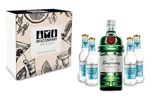 Tanqueray Geschenkset - London Dry Gin 0,7l 700ml (47,3% Vol) + 4x Fever Tree Mediterranean Tonic Water 200ml inkl. Pfand MEHRWEG + Geschenkverpackung von Tanqueray-Tanqueray