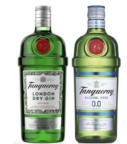 Tanqueray London Dry Gin + Tanqueray 0,0% | der klassische Bestseller + die neue, alkoholfreie Destillat Alternative in einem Pack | ideal für Gin Tonic & nicht-alkoholische Mix-Getränke | 2 x 700ml | von Tanqueray