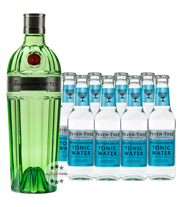 Tanqueray No. Ten Gin & 8 x Fever-Tree Mediterranean Tonic Water (47,3 % Vol., 2,3 Liter) von Tanqueray