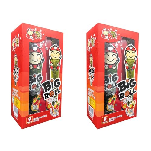 Tao Kae Noi Big Roll Grilled Seaweed Hot Spicy, gegrillter Seetang, scharfer Algensnack Hot Spicy, 9 Snackrolls á 3 g, 27 g (Packung mit 2) von Tao Kae Noi
