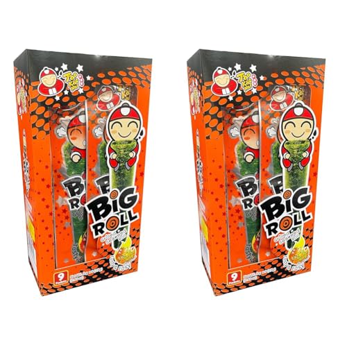 Tao Kae Noi Big Roll Grilled Seaweed Tom Yum Goong, gegrillter Seetang, gegrillter Algensnack Tom Yum Goong, 9 Snackrolls á 3 g, 27 g (Packung mit 2) von Tao Kae Noi