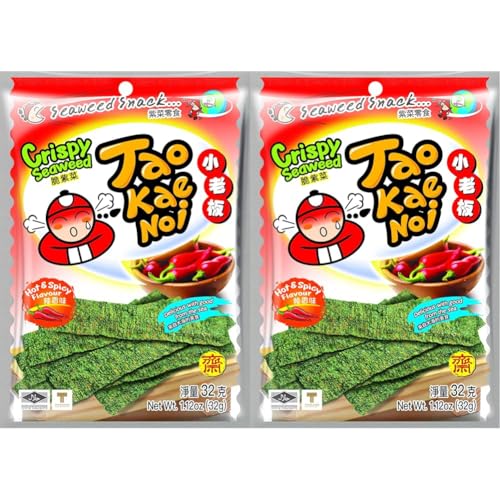Tao Kae Noi Crispy Seaweed Snack Hot & Spicy, scharf-würziger Algensnack, 32 g (Packung mit 2) von Tao Kae Noi