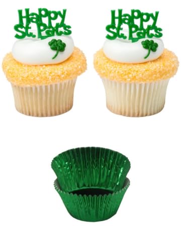 St. Patrick's Day Cupcake-Topper und -Einlagen – genug für 60 Cupcakes (Happy St. Pat's 's Picks mit Kleeblatt/grünen Folieneinlagen) von Taradactile