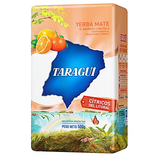 Taragui Mate-Tee CITRICOS DEL LITORAL, Argentinischer Mate-Tee ohne Staub, Dezentes Zitrusaroma, Anregend und energetisierend, Perfekter Ersatz für Kaffee oder Energy-Drinks, 500 g von Taragui