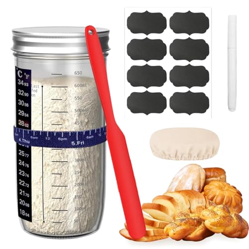 Sauerteig Starter Set, 730ml Sauerteig Glas, Brot backen Zubehör Mit Aluminiumdeckel 8 Etiketten Silikonspatel Temperaturband, Stoffhut sauerteig set, Für Brotbacken, Fermentieren Sauerteig Starter Set, 730ml Sauerteig Glas, Brot backen Zubehör Mit Aluminiumdeckel 8 Etiketten Silikonspatel Temperaturband, Stoffhut sauerteig set, Für Brotbacken, Fermentieren von Tarange