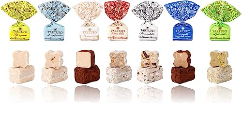 7 italienische Tartufo Trüffel Pralinen | weiße Edition | Zitrone + Cappuccino + Panna Cotta + Bianco Dolce + Stracciatella + Salz-Karamell + Pistazie | Geschenkset italienische Spezialitäten von GREAT BRITISH TRADING LIMITED