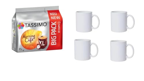 Tassimo XL Morning Café XL, 21 Kaffee Kapseln im Big Pack, 163.8 g plus 2 Gläser mit Henkel metallic 380ml von Tassimo XL