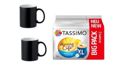 Tassimo XL Morning Café, 21 Kaffee Kapseln im Big Pack, 163.8 g plus 2 Gläser mit Henkel metallic 380ml von Tassimo XL
