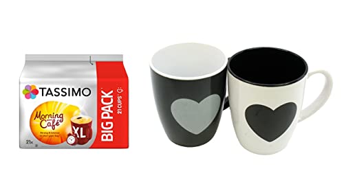 Tassimo XL Morning Café XL, 21 Kaffee Kapseln im Big Pack, 163.8 g plus 2 Gläser mit Henkel metallic 380ml von Tassimo XL