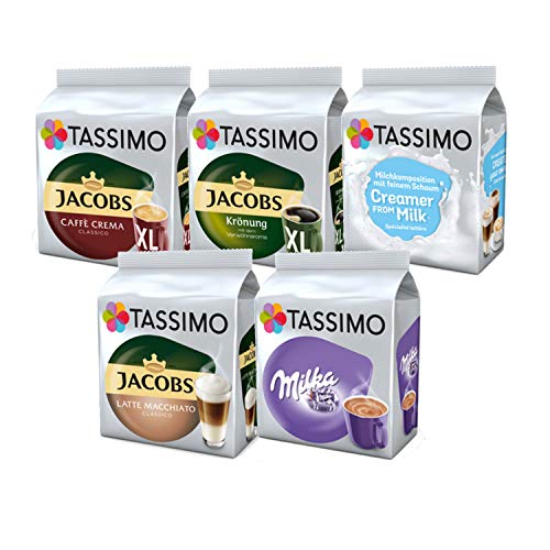 TASSIMO Creamy- Kaffee Paket Jacobs Krönung Crema Milka 5 Packungen 64 Portionen von Tassimo