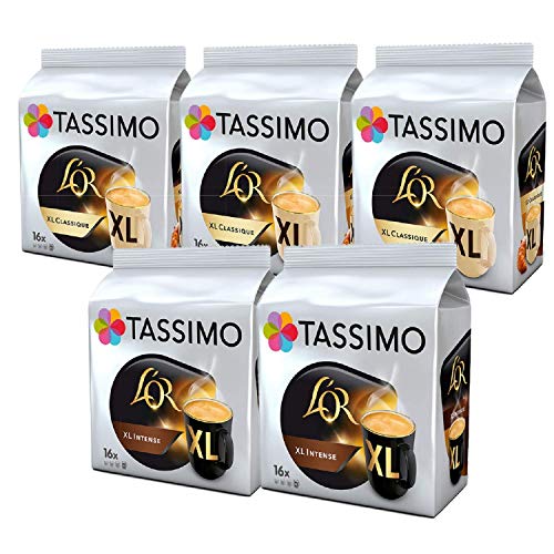 Tassimo Coffee L'OR XL Sortenpackung Kaffeekapseln - L'OR Classique XL & Intense XL - 5 Packungen (80 Portionen) von Tassimo