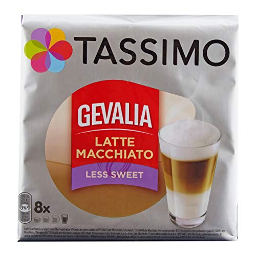 Tassimo Gevalia Latte Macchiato Less Sweet, Weniger Süß, Gemahlener Röstkaffee, Kaffeekapsel, 40 T-discs von Tassimo