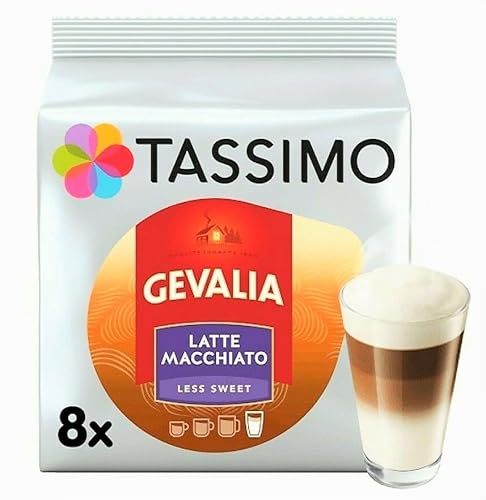 Tassimo Gevalia Latte Macchiato weniger süß, Kaffee, Milchkaffee, Kaffeekapsel, Gemahlen, 16 T-Discs (8 Portionen) von Tassimo