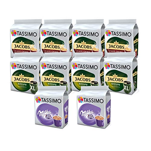 Tassimo Jacobs Café Crema / Kronung XL / Milka Kaffee Kapseln, 10er Pack, 144 Getränke von Tassimo