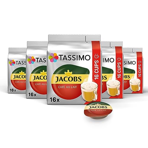 Tassimo Kapseln Jacobs Café au Lait, 80 Kaffeekapseln, 5er Pack, 5 x 16 Getränke von Tassimo