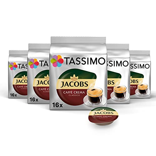 Tassimo Kapseln Jacobs Caffè Crema Classico, 80 Kaffeekapseln, 5er Pack, 5 x 16 Getränke von Tassimo