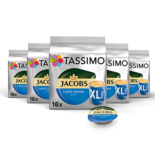 Tassimo Kapseln Jacobs Caffè Crema Mild XL, 80 Kaffeekapseln, 5er Pack, 5 x 16 Getränke von Tassimo