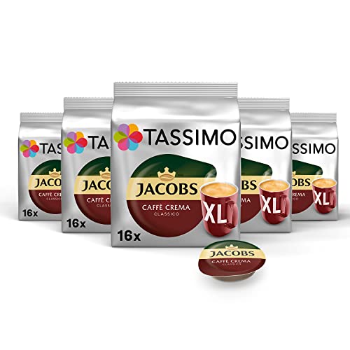Tassimo Kapseln Jacobs Caffè Crema Classico XL, 80 Kaffeekapseln, 5er Pack, 5 x 16 Getränke von Tassimo