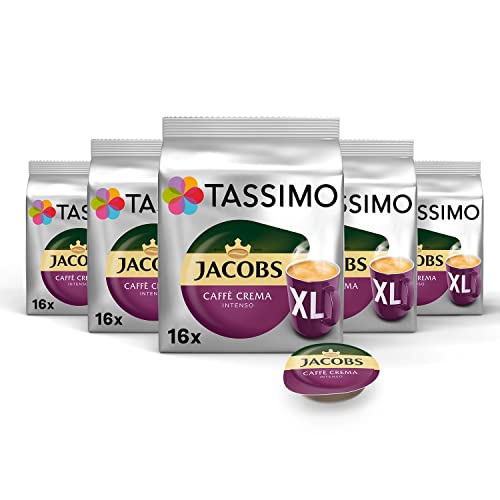 Tassimo Kapseln Jacobs Caffè Crema Intenso XL, 80 Kaffeekapseln, 5er Pack, 5 x 16 Getränke von Tassimo