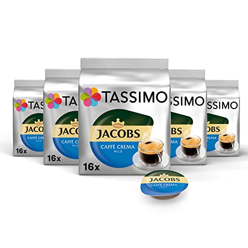 Tassimo Kapseln Jacobs Caffè Crema Mild, 80 Kaffeekapseln, 5er Pack, 5 x 16 Getränke von Tassimo