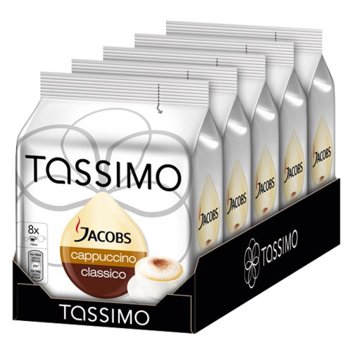 TASSIMO Kapseln Jacobs Cappuccino Classico 5 Packungen mit 8 Stück (40 Getränke) von Tassimo