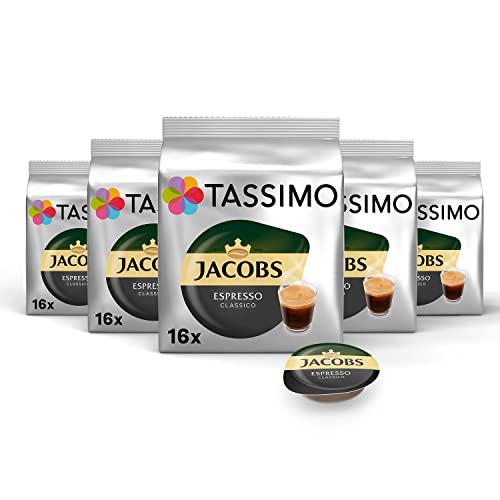 Tassimo Kapseln Jacobs Espresso Classico, 80 Kaffeekapseln, 5er Pack, 5 x 16 Getränke von Tassimo