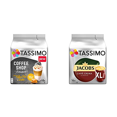 Tassimo Kapseln Coffee Shop Selections Toffee Nut Latte, 40 Kaffeekapseln, 5er Pack, 5 x 8 Getränke & Kapseln Jacobs Caffè Crema Classico XL, 80 Kaffeekapseln, 5er Pack, 5 x 16 Getränke von Tassimo