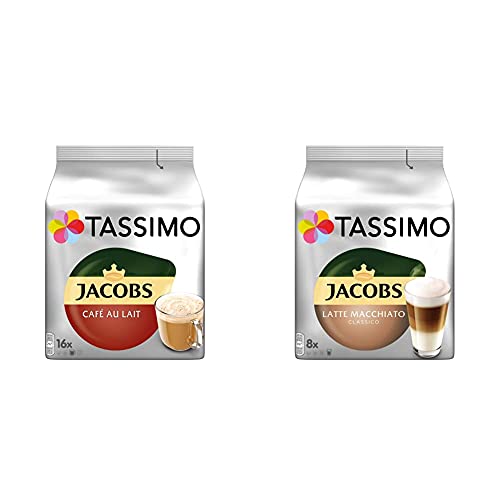 Tassimo Kapseln Jacobs Café au Lait, 80 Kaffeekapseln, 5er Pack, 5 x 16 Getränke & Kapseln Jacobs Typ Latte Macchiato Classico, 40 Kaffeekapseln, 5er Pack, 5 x 8 Getränke von Tassimo