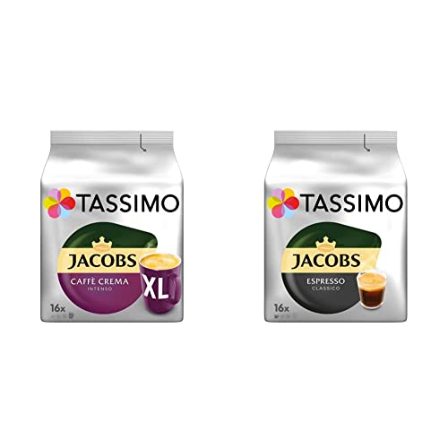 Tassimo Kapseln Jacobs Caffè Crema Intenso XL, 80 Kaffeekapseln, 5er Pack, 5 x 16 Getränke & Kapseln Jacobs Espresso Classico, 80 Kaffeekapseln, 5er Pack, 5 x 16 Getränke von Tassimo
