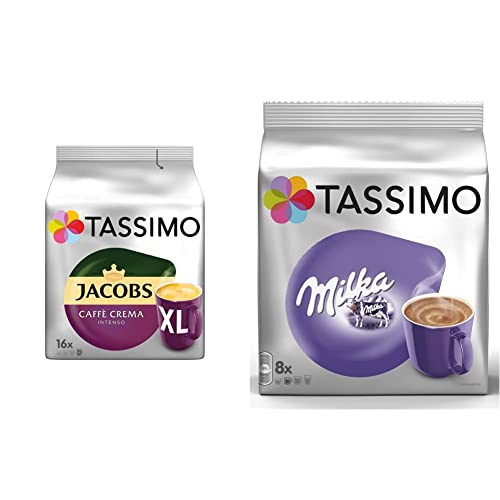 Tassimo Kapseln Jacobs Caffè Crema Intenso XL, 80 Kaffeekapseln, 5er Pack, 5 x 16 Getränke & Kapseln Milka, 40 Kakao Kapseln, 5er Pack, 5 x 8 Getränke von Tassimo
