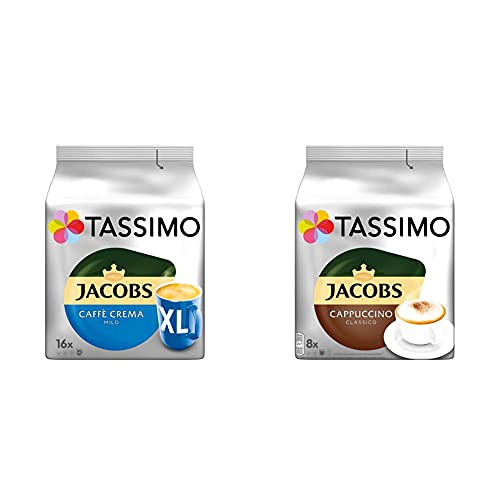 Tassimo Kapseln Jacobs Caffè Crema Mild XL, 80 Kaffeekapseln, 5er Pack, 5 x 16 Getränke & Kapseln Jacobs Cappuccino Classico, 40 Kaffeekapseln, 5er Pack, 5 x 8 Getränke von Tassimo
