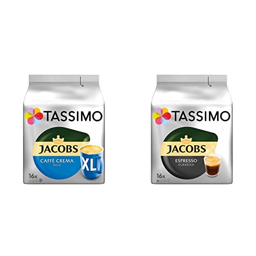 Tassimo Kapseln Jacobs Caffè Crema Mild XL, 80 Kaffeekapseln, 5er Pack, 5 x 16 Getränke & Kapseln Jacobs Espresso Classico, 80 Kaffeekapseln, 5er Pack, 5 x 16 Getränke von Tassimo