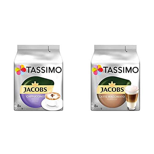 Tassimo Kapseln Jacobs Cappuccino Choco, 40 Kaffeekapseln, 5er Pack, 5 x 8 Getränke & Kapseln Jacobs Typ Latte Macchiato Classico, 40 Kaffeekapseln, 5er Pack, 5 x 8 Getränke von Tassimo