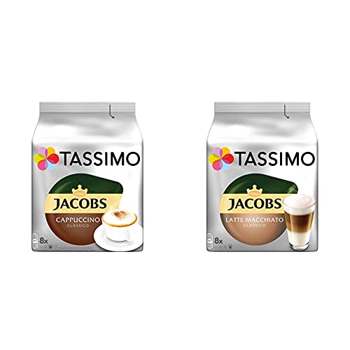 Tassimo Kapseln Jacobs Cappuccino Classico, 40 Kaffeekapseln, 5er Pack, 5 x 8 Getränke & Kapseln Jacobs Typ Latte Macchiato Classico, 40 Kaffeekapseln, 5er Pack, 5 x 8 Getränke von Tassimo