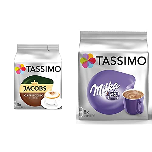 Tassimo Kapseln Jacobs Cappuccino Classico, 40 Kaffeekapseln, 5er Pack, 5 x 8 Getränke & Kapseln Milka, 40 Kakao Kapseln, 5er Pack, 5 x 8 Getränke von Tassimo