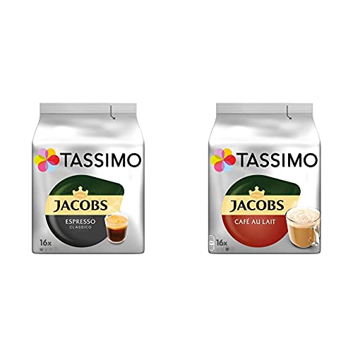 Tassimo Kapseln Jacobs Espresso Classico, 80 Kaffeekapseln, 5er Pack, 5 x 16 Getränke & Kapseln Jacobs Café au Lait, 80 Kaffeekapseln, 5er Pack, 5 x 16 Getränke von Tassimo
