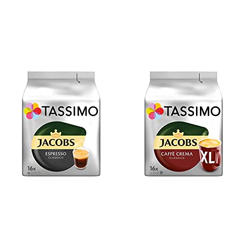 Tassimo Kapseln Jacobs Espresso Classico, 80 Kaffeekapseln, 5er Pack, 5 x 16 Getränke & Kapseln Jacobs Caffè Crema Classico XL, 80 Kaffeekapseln, 5er Pack, 5 x 16 Getränke von Tassimo