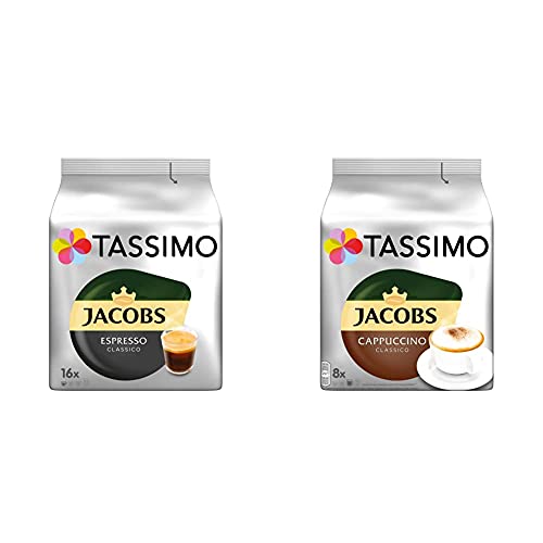 Tassimo Kapseln Jacobs Espresso Classico, 80 Kaffeekapseln, 5er Pack, 5 x 16 Getränke & Kapseln Jacobs Cappuccino Classico, 40 Kaffeekapseln, 5er Pack, 5 x 8 Getränke von Tassimo