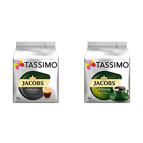 Tassimo Kapseln Jacobs Espresso Classico, 80 Kaffeekapseln, 5er Pack, 5 x 16 Getränke & Kapseln Jacobs Krönung, 80 Kaffeekapseln, 5er Pack, 5 x 16 Getränke von Tassimo