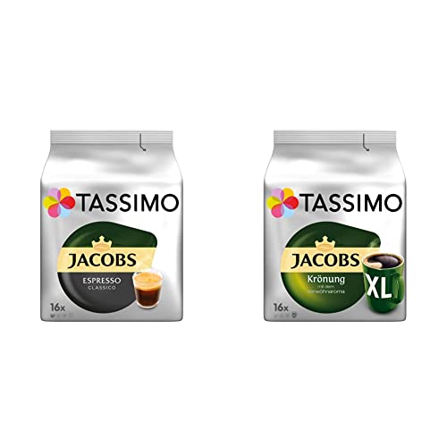 Tassimo Kapseln Jacobs Espresso Classico, 80 Kaffeekapseln, 5er Pack, 5 x 16 Getränke & Kapseln Jacobs Krönung XL, 80 Kaffeekapseln, 5er Pack, 5 x 16 Getränke von Tassimo