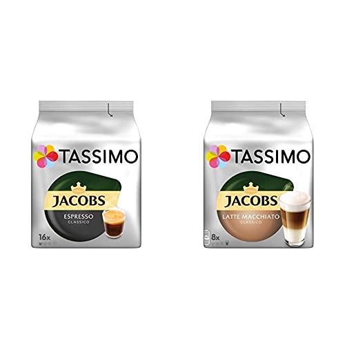 Tassimo Kapseln Jacobs Espresso Classico, 80 Kaffeekapseln, 5er Pack, 5 x 16 Getränke & Kapseln Jacobs Typ Latte Macchiato Classico, 40 Kaffeekapseln, 5er Pack, 5 x 8 Getränke von Tassimo