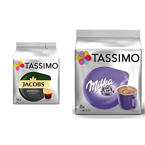 Tassimo Kapseln Jacobs Espresso Classico, 80 Kaffeekapseln, 5er Pack, 5 x 16 Getränke & Kapseln Milka, 40 Kakao Kapseln, 5er Pack, 5 x 8 Getränke von Tassimo