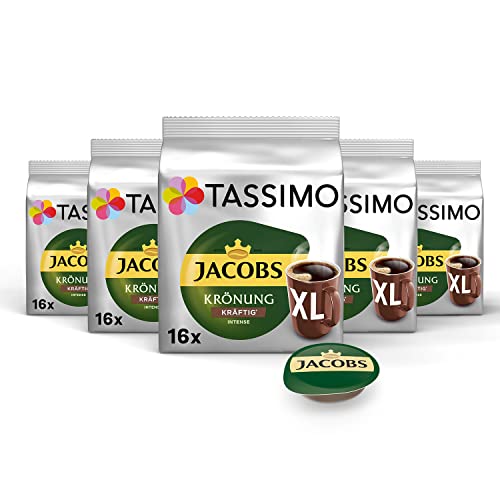 Tassimo Kapseln Jacobs Krönung Kräftig XL, 80 Kaffeekapseln, 5er Pack, 5 x 16 Getränke von Tassimo