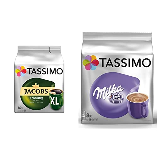 Tassimo Kapseln Jacobs Krönung XL, 80 Kaffeekapseln, 5er Pack, 5 x 16 Getränke & Kapseln Milka, 40 Kakao Kapseln, 5er Pack, 5 x 8 Getränke von Tassimo