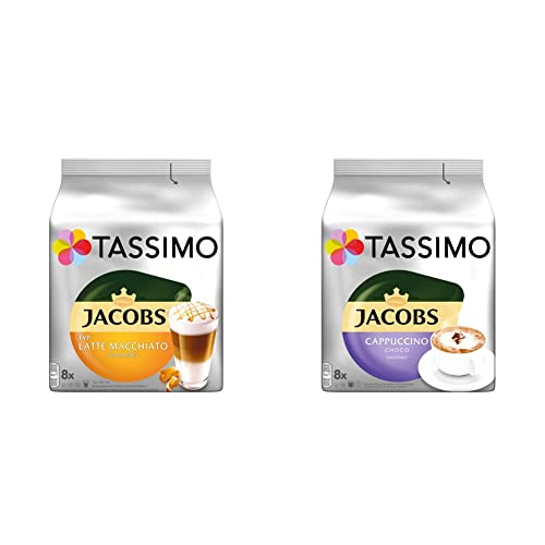 Tassimo Kapseln Jacobs Typ Latte Macchiato Caramel, 40 Kaffeekapseln, 5er Pack, 5 x 8 Getränke & Kapseln Jacobs Cappuccino Choco, 40 Kaffeekapseln, 5er Pack, 5 x 8 Getränke von Tassimo