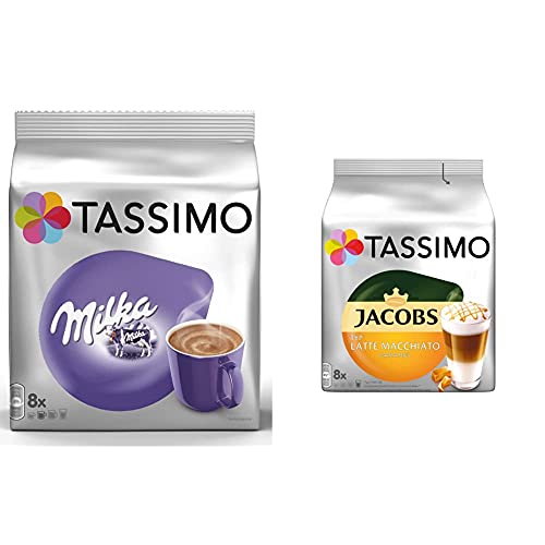 Tassimo Kapseln Milka, 40 Kakao Kapseln, 5er Pack, 5 x 8 Getränke & Kapseln Jacobs Typ Latte Macchiato Caramel, 40 Kaffeekapseln, 5er Pack, 5 x 8 Getränke von Tassimo