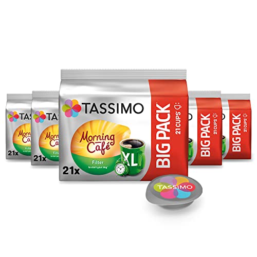 Tassimo Kapseln Morning Café Filter XL, 105 Kaffee Kapseln im Big Pack, 5er Pack (5 x 21 Getränke) von Tassimo